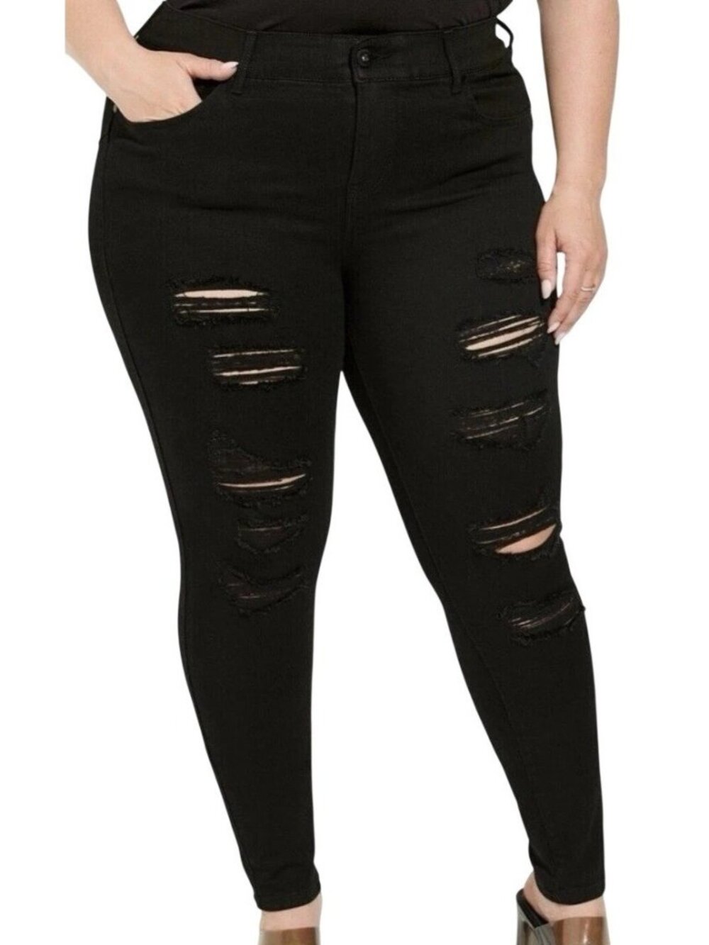 Torrid Bombshell Women’s 20R Black Skinny Jeans Distressed Elastic Waist
